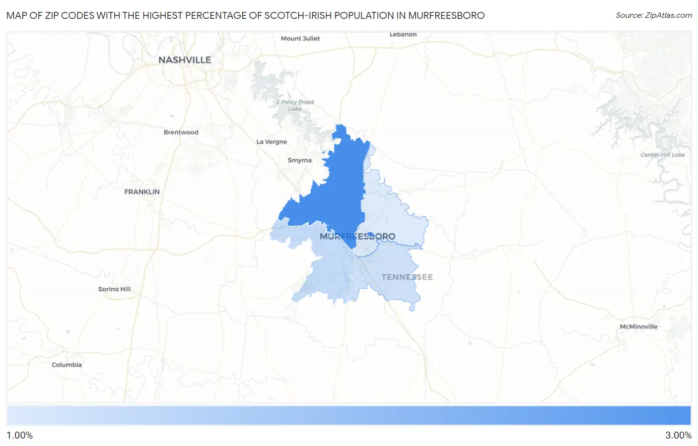 Zip Codes with the Highest Percentage of Scotch-Irish Population in Murfreesboro Map