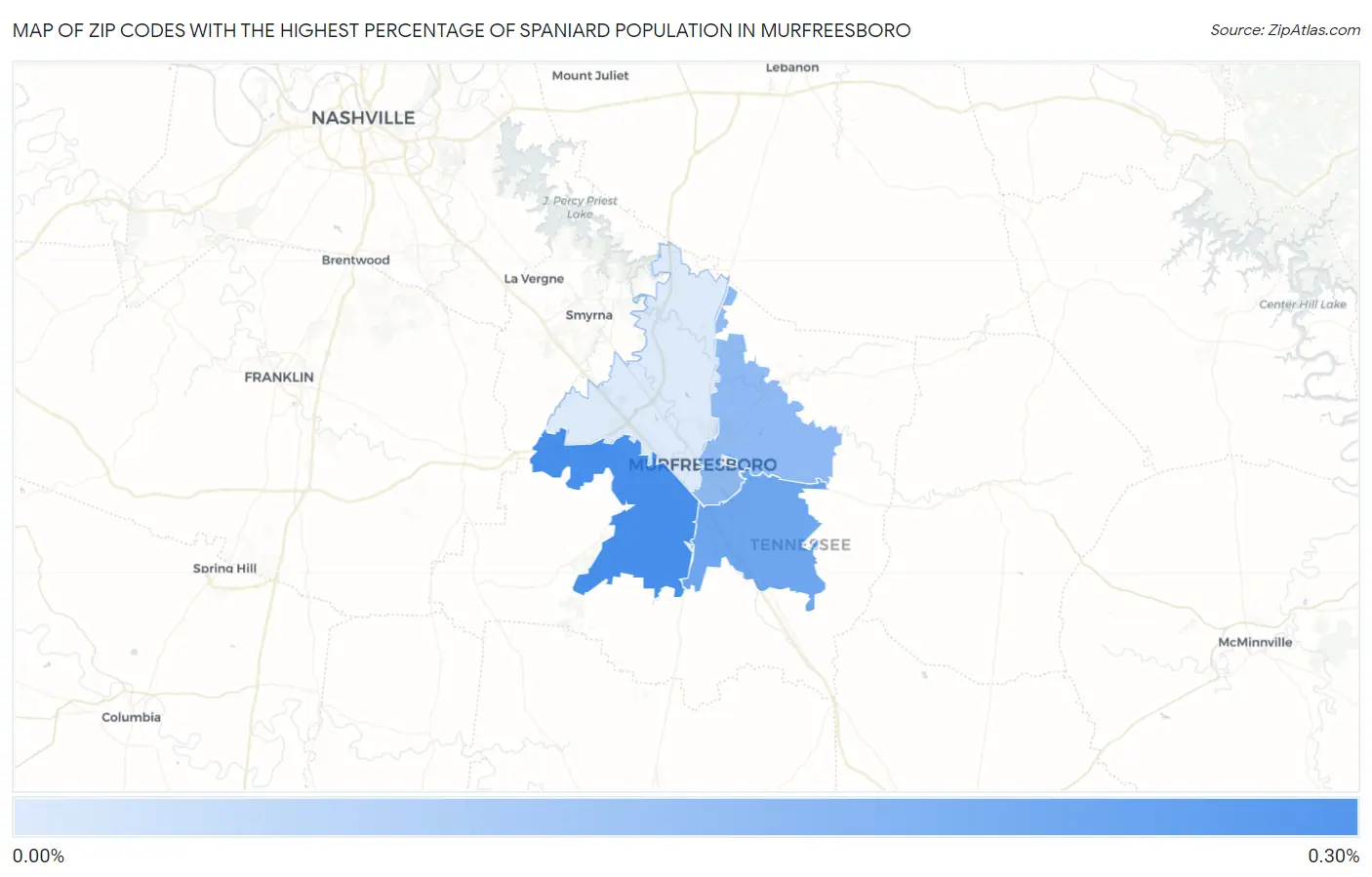 Zip Codes with the Highest Percentage of Spaniard Population in Murfreesboro Map