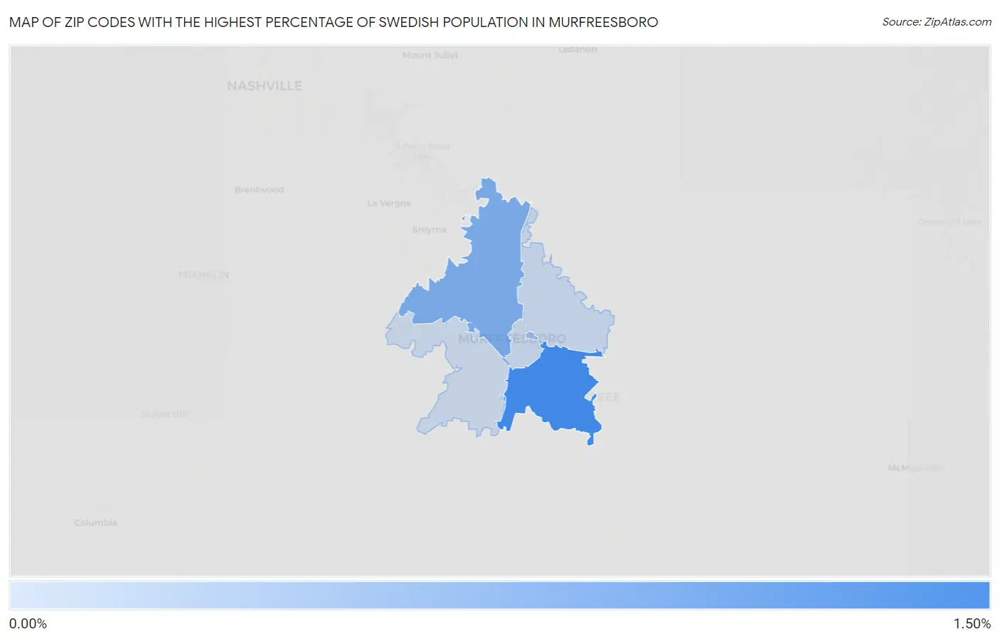 Zip Codes with the Highest Percentage of Swedish Population in Murfreesboro Map