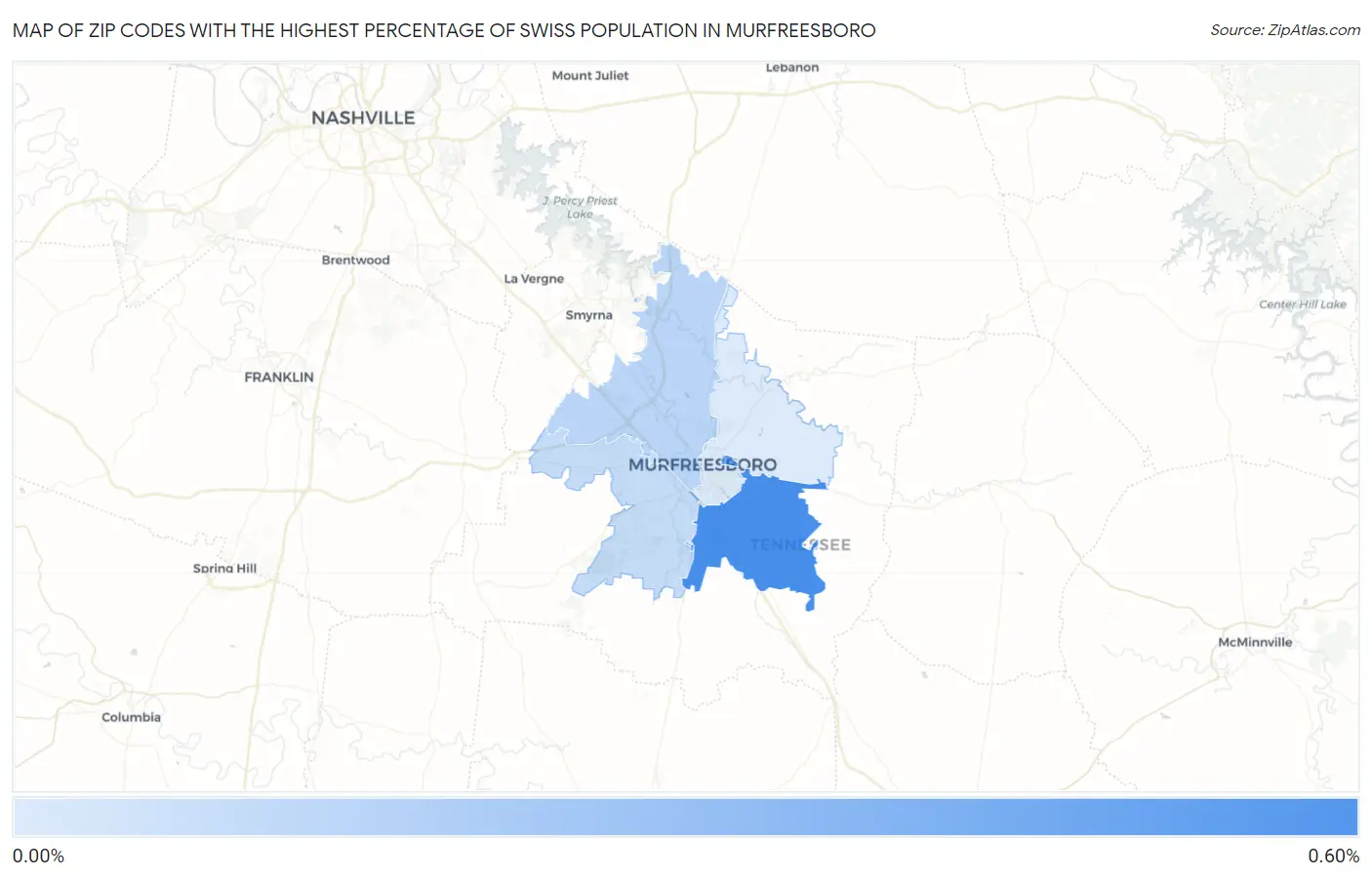 Zip Codes with the Highest Percentage of Swiss Population in Murfreesboro Map
