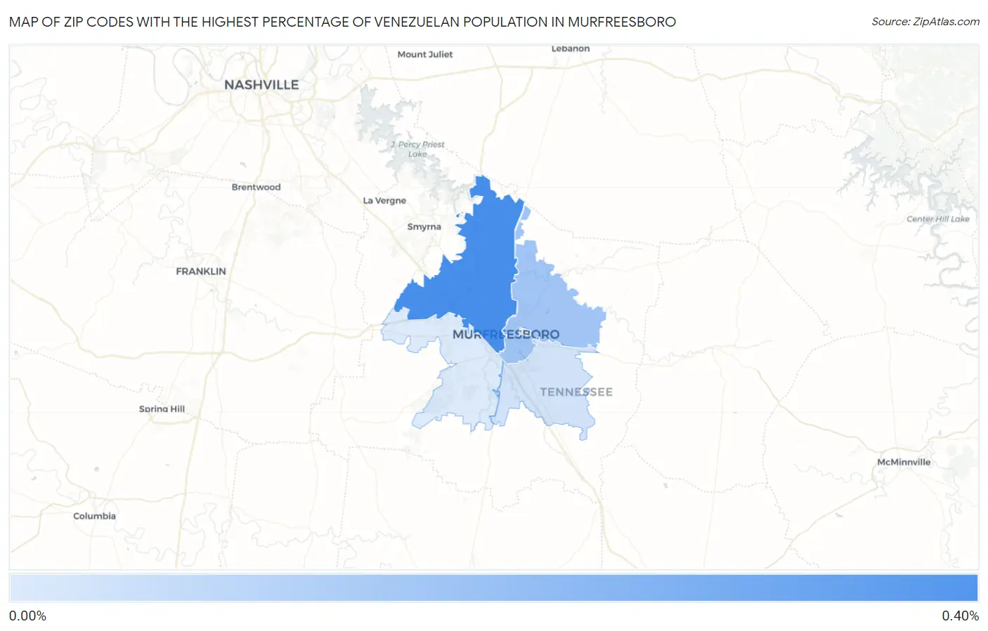 Zip Codes with the Highest Percentage of Venezuelan Population in Murfreesboro Map