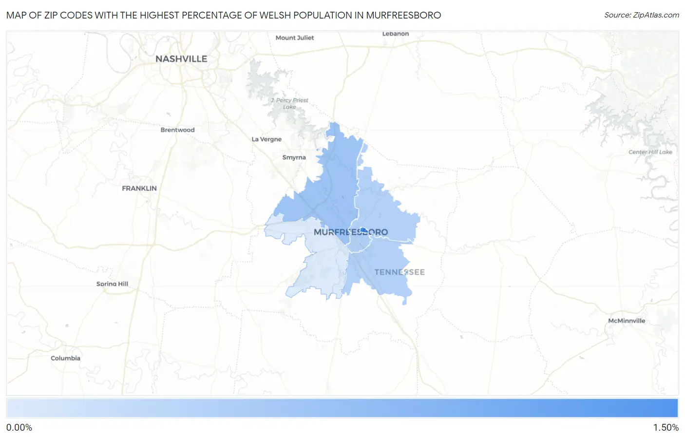 Zip Codes with the Highest Percentage of Welsh Population in Murfreesboro Map