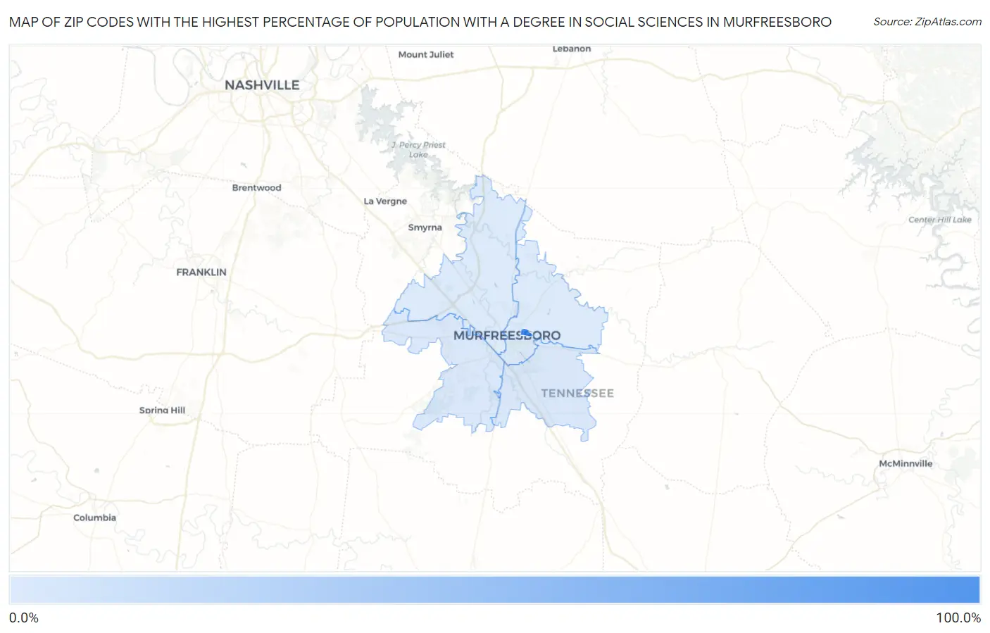 Zip Codes with the Highest Percentage of Population with a Degree in Social Sciences in Murfreesboro Map