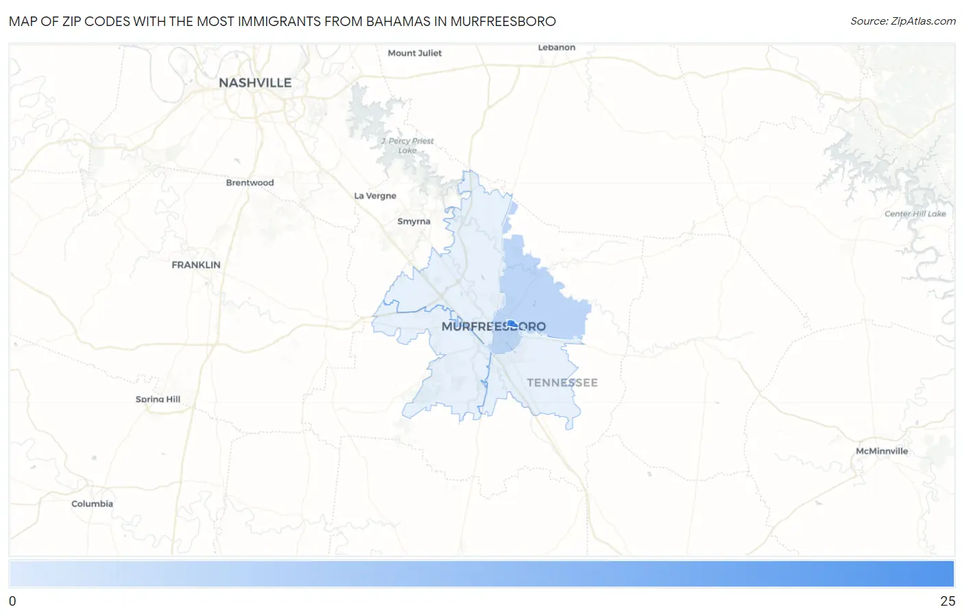 Zip Codes with the Most Immigrants from Bahamas in Murfreesboro Map