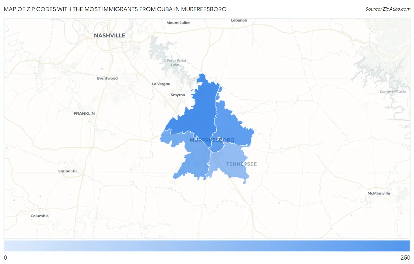 Zip Codes with the Most Immigrants from Cuba in Murfreesboro Map