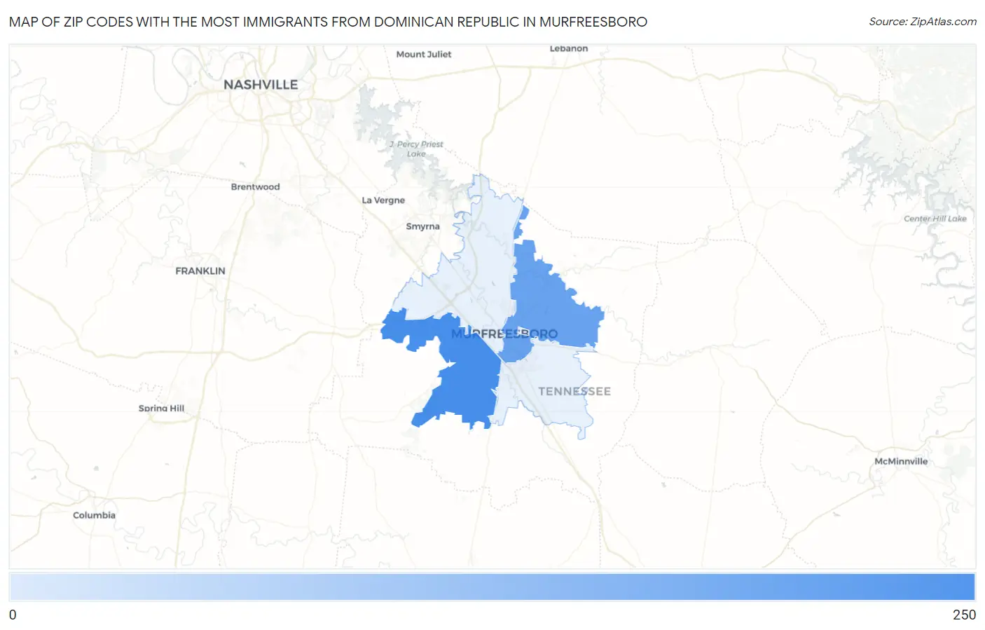 Zip Codes with the Most Immigrants from Dominican Republic in Murfreesboro Map