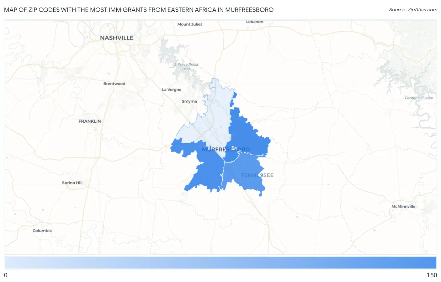 Zip Codes with the Most Immigrants from Eastern Africa in Murfreesboro Map