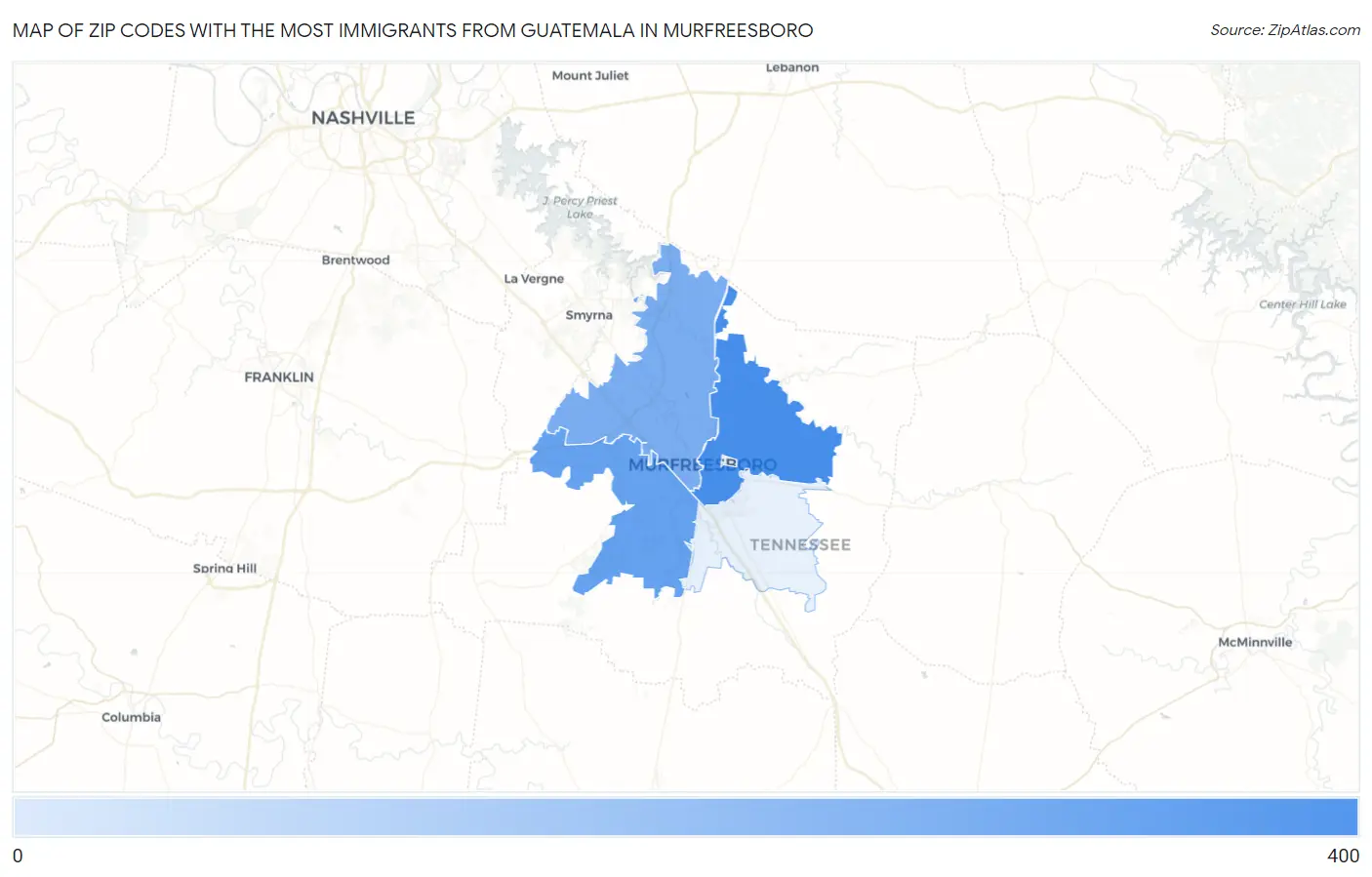 Zip Codes with the Most Immigrants from Guatemala in Murfreesboro Map