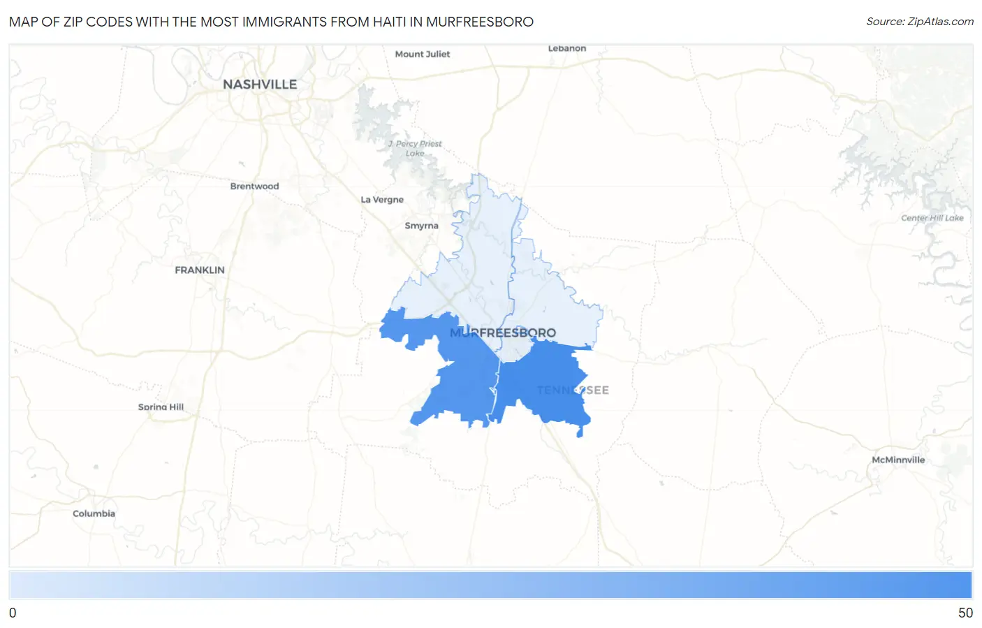 Zip Codes with the Most Immigrants from Haiti in Murfreesboro Map