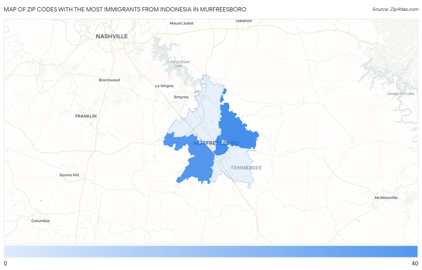 Zip Codes with the Most Immigrants from Indonesia in Murfreesboro Map
