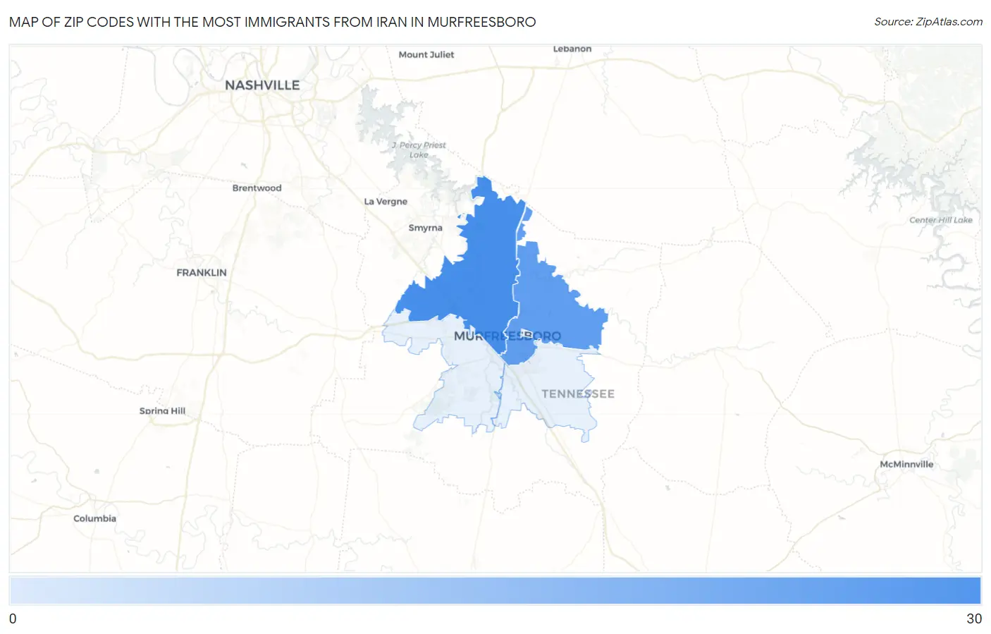 Zip Codes with the Most Immigrants from Iran in Murfreesboro Map