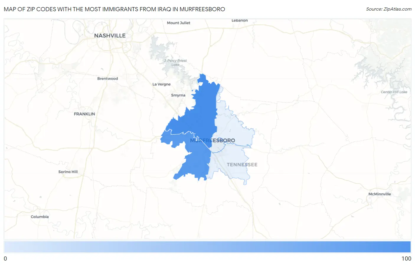 Zip Codes with the Most Immigrants from Iraq in Murfreesboro Map