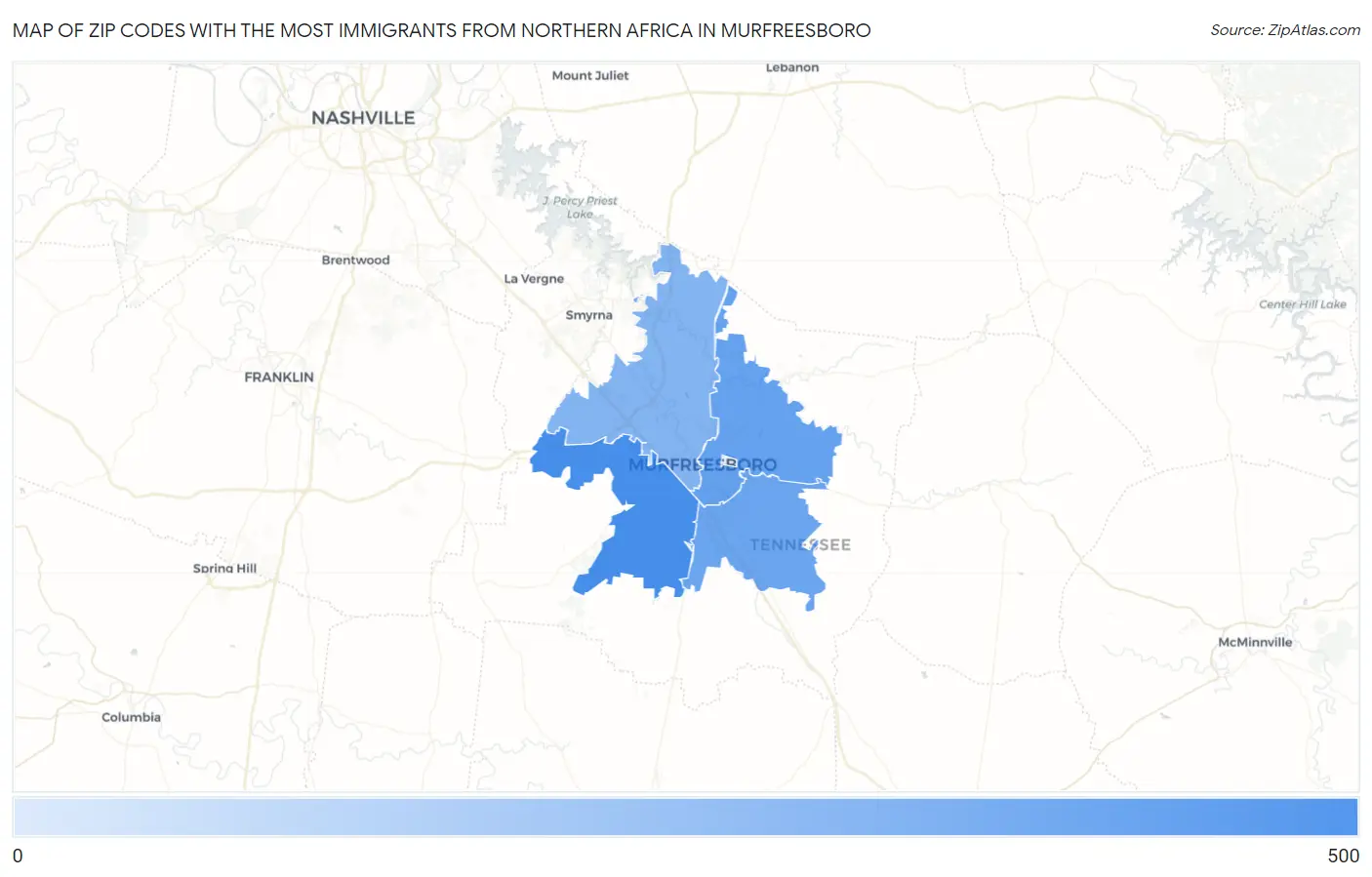 Zip Codes with the Most Immigrants from Northern Africa in Murfreesboro Map
