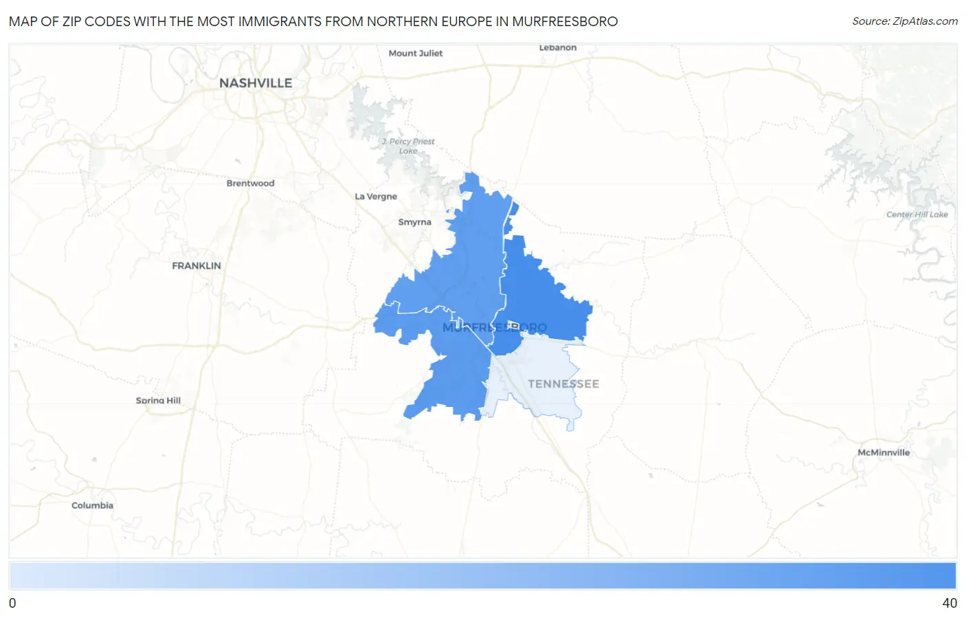 Zip Codes with the Most Immigrants from Northern Europe in Murfreesboro Map
