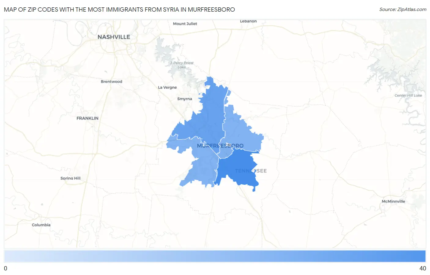 Zip Codes with the Most Immigrants from Syria in Murfreesboro Map