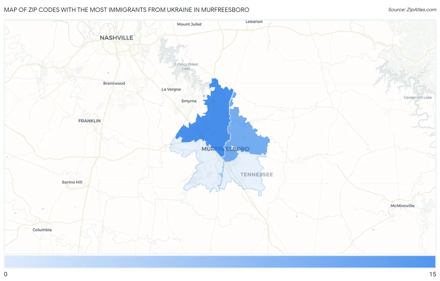 Zip Codes with the Most Immigrants from Ukraine in Murfreesboro Map