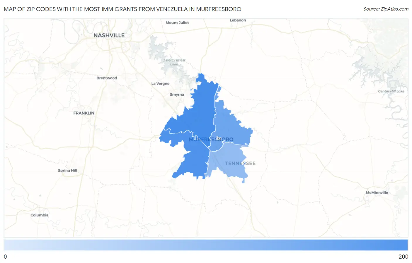 Zip Codes with the Most Immigrants from Venezuela in Murfreesboro Map