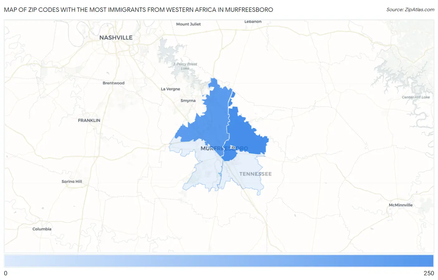 Zip Codes with the Most Immigrants from Western Africa in Murfreesboro Map