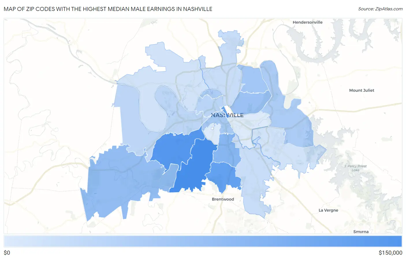 Zip Codes with the Highest Median Male Earnings in Nashville Map