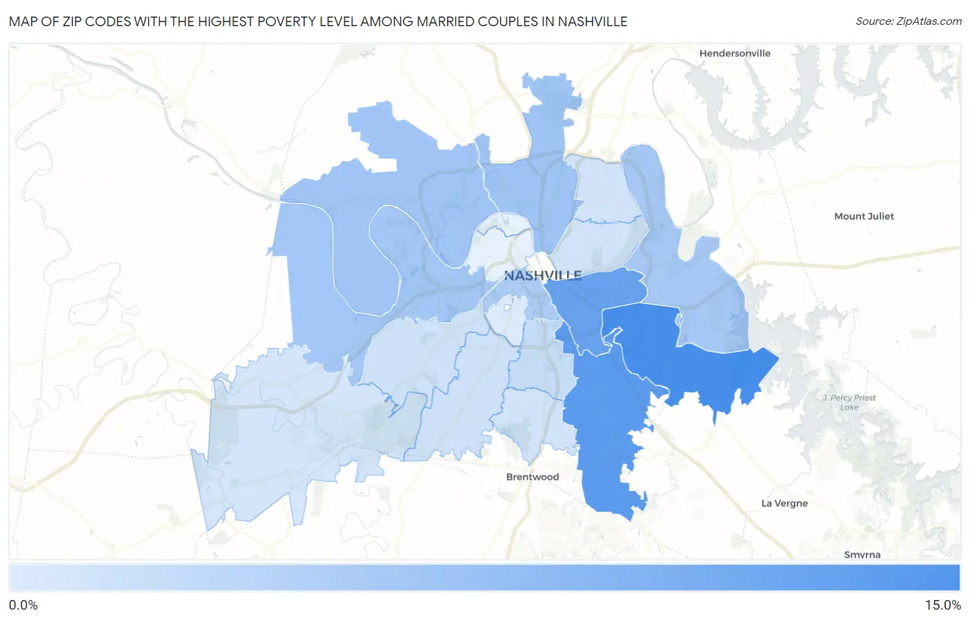 Zip Codes with the Highest Poverty Level Among Married Couples in Nashville Map