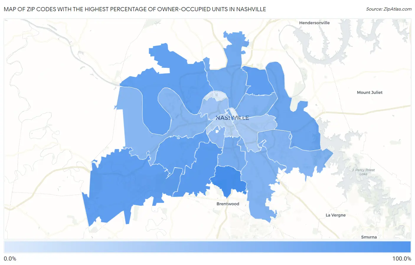 Zip Codes with the Highest Percentage of Owner-Occupied Units in Nashville Map