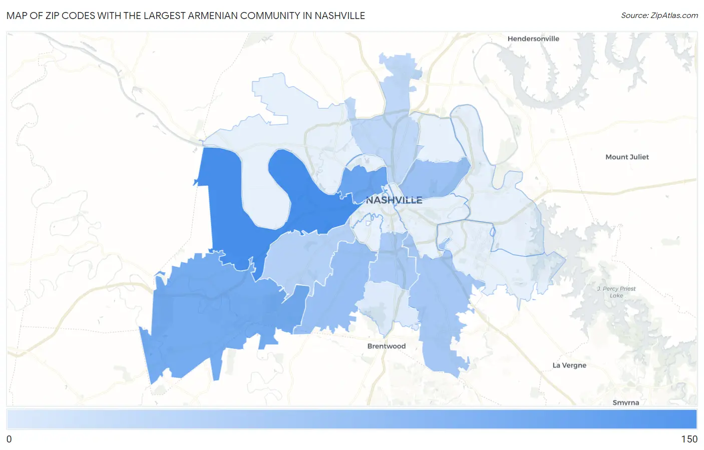 Zip Codes with the Largest Armenian Community in Nashville Map