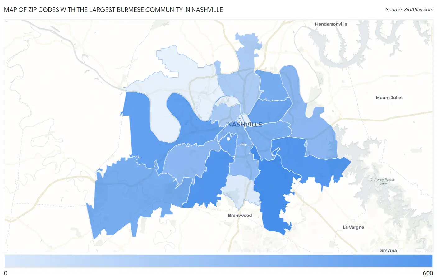 Zip Codes with the Largest Burmese Community in Nashville Map