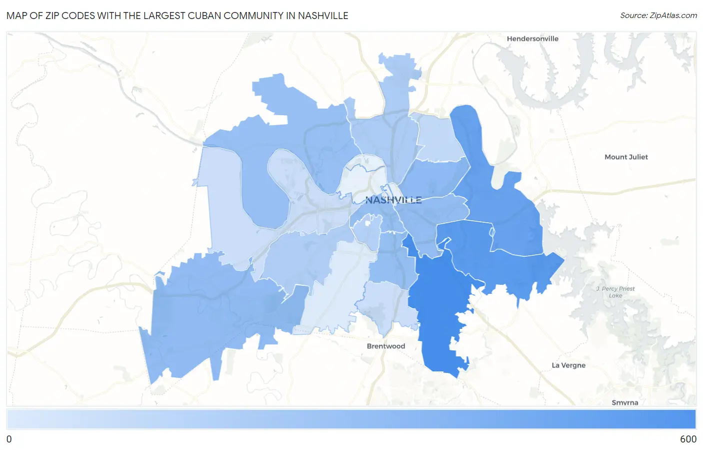 Zip Codes with the Largest Cuban Community in Nashville Map