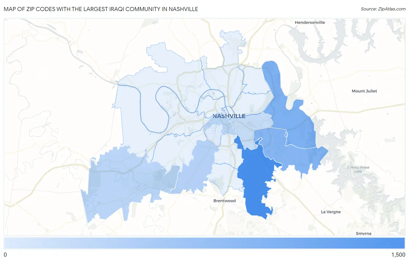 Zip Codes with the Largest Iraqi Community in Nashville Map