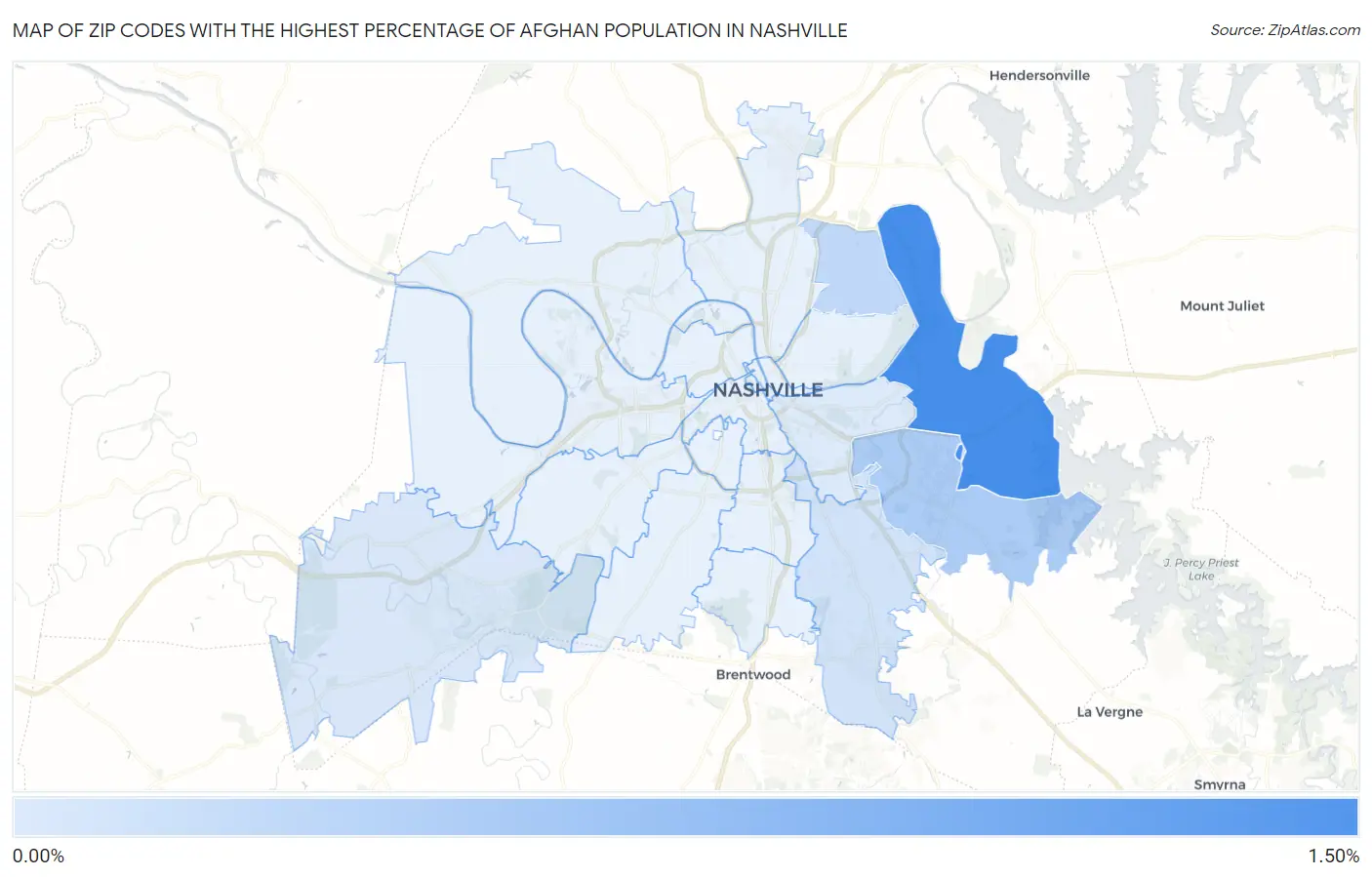 Zip Codes with the Highest Percentage of Afghan Population in Nashville Map