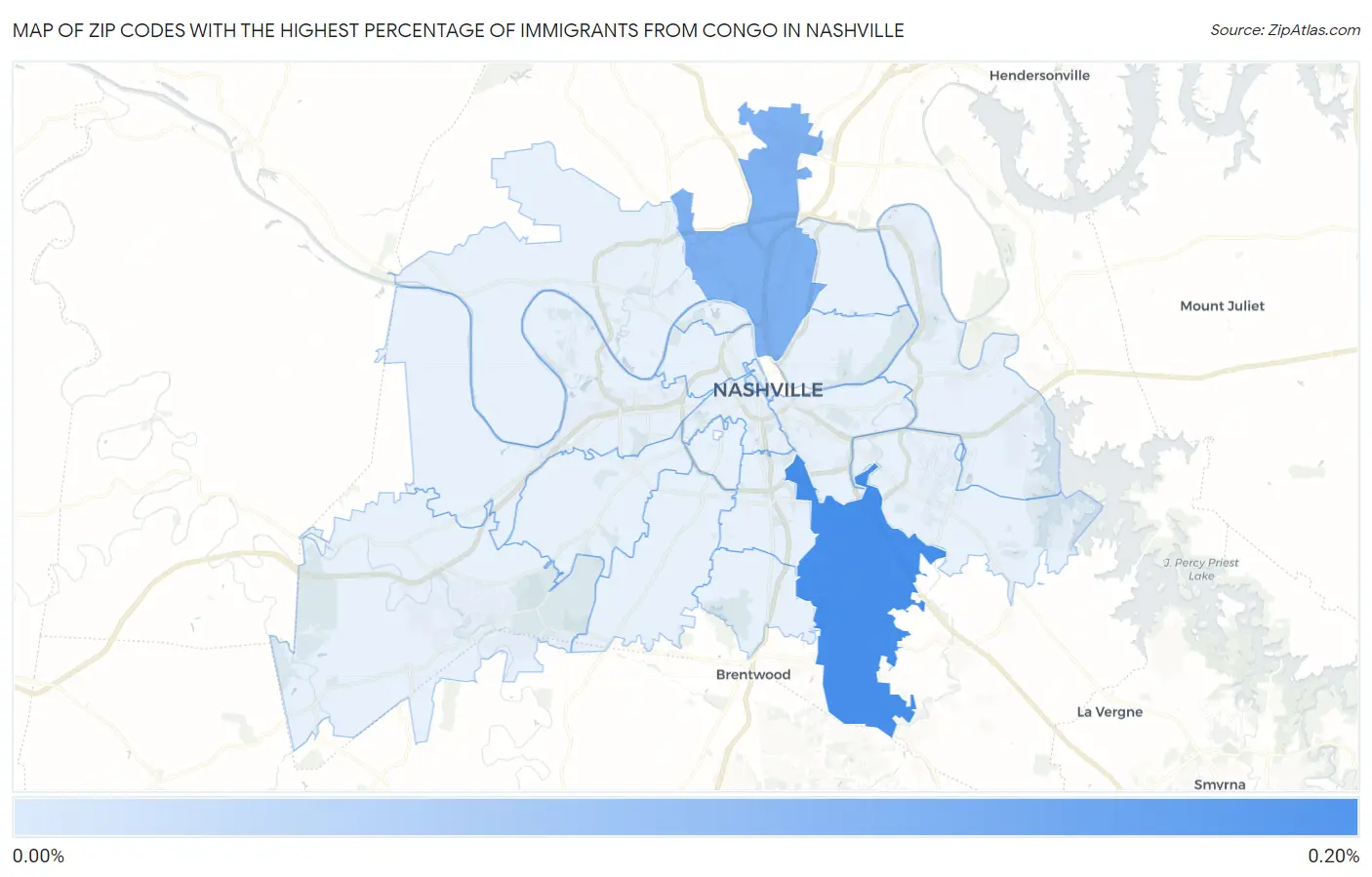 Zip Codes with the Highest Percentage of Immigrants from Congo in Nashville Map