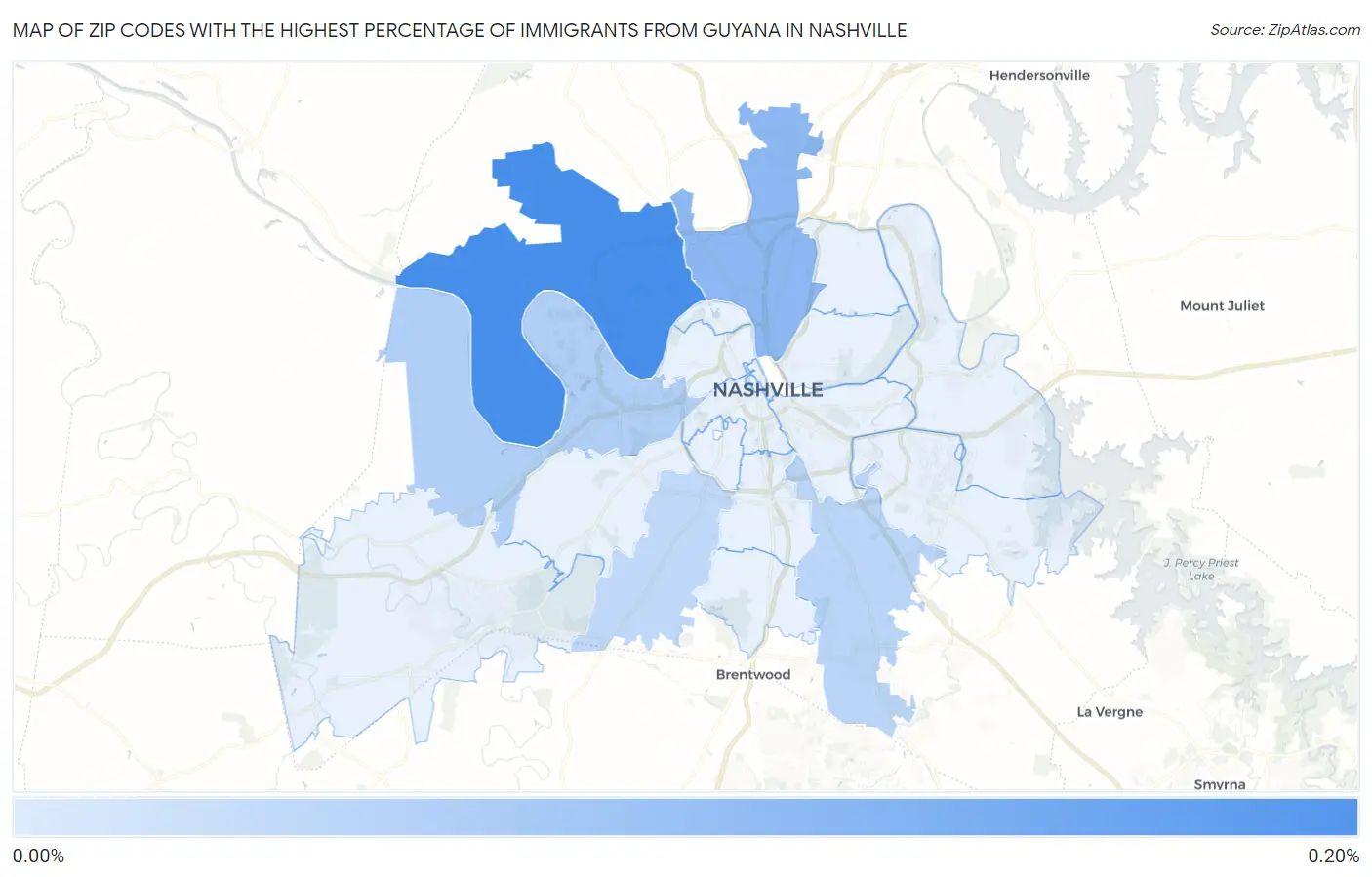 Zip Codes with the Highest Percentage of Immigrants from Guyana in Nashville Map