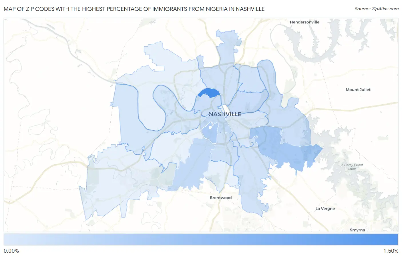 Zip Codes with the Highest Percentage of Immigrants from Nigeria in Nashville Map