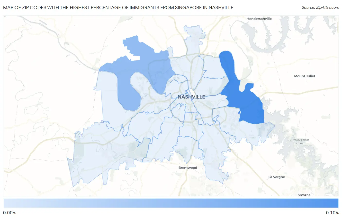 Zip Codes with the Highest Percentage of Immigrants from Singapore in Nashville Map
