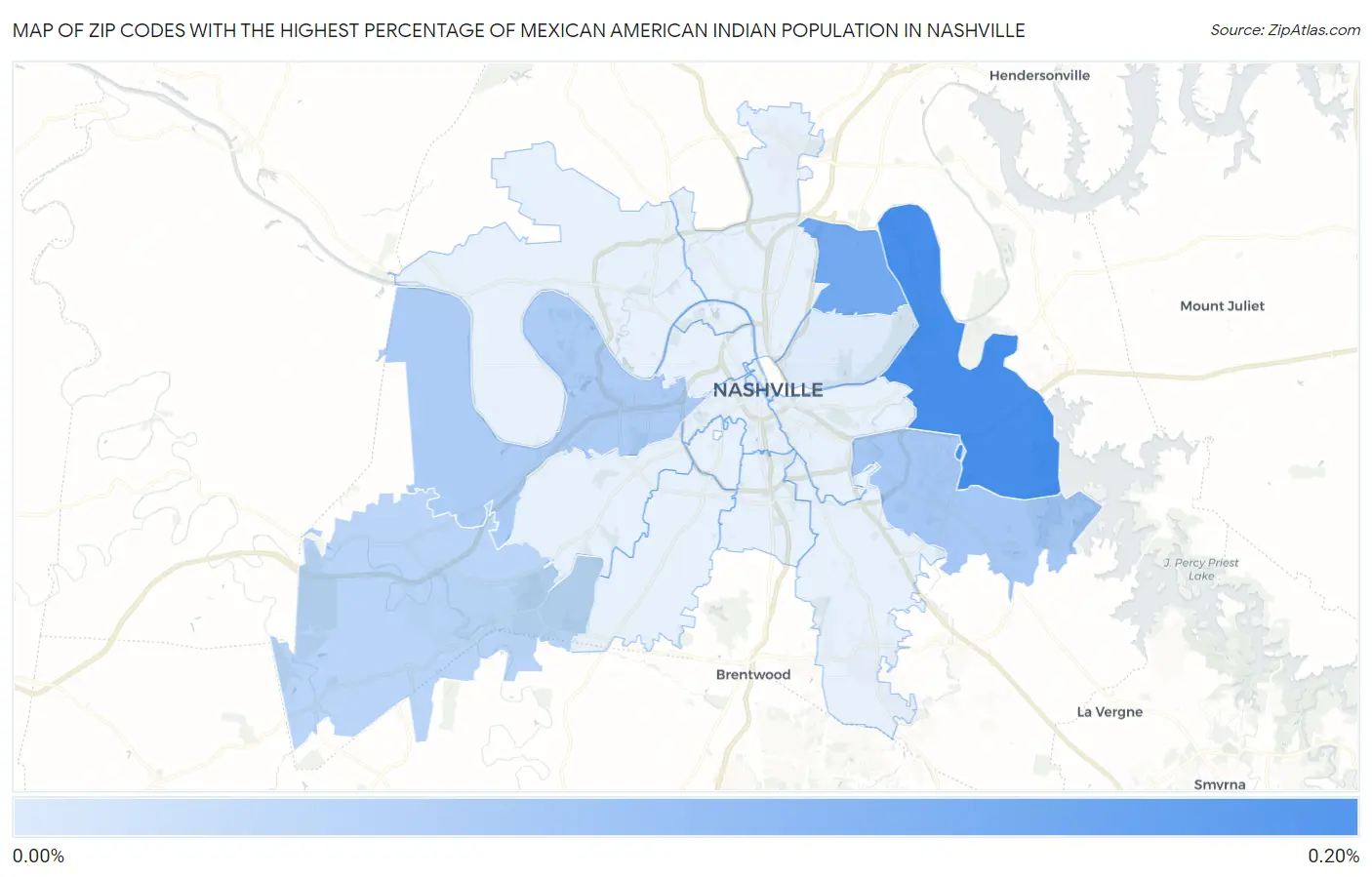 Zip Codes with the Highest Percentage of Mexican American Indian Population in Nashville Map