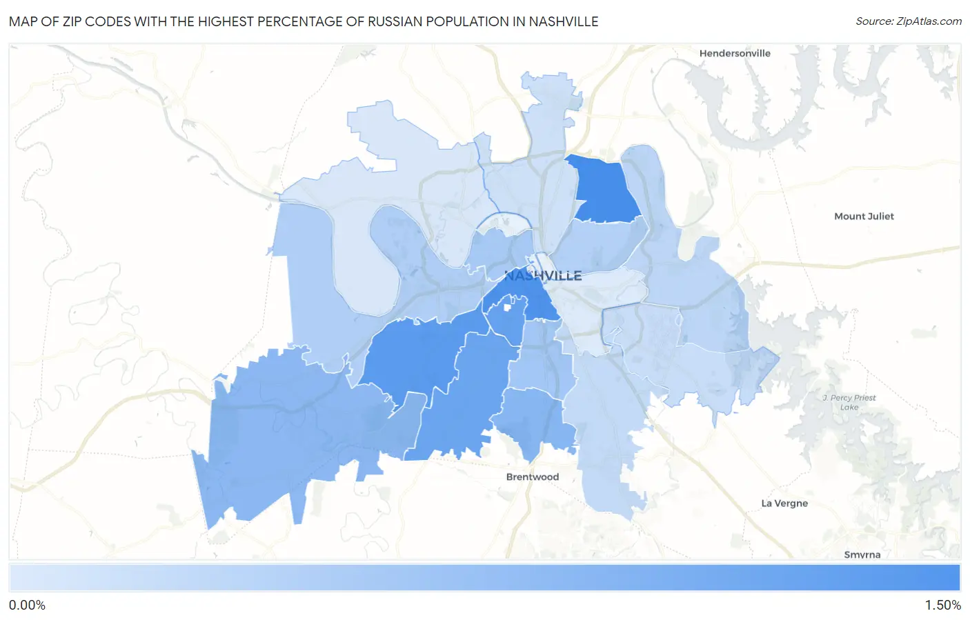 Zip Codes with the Highest Percentage of Russian Population in Nashville Map