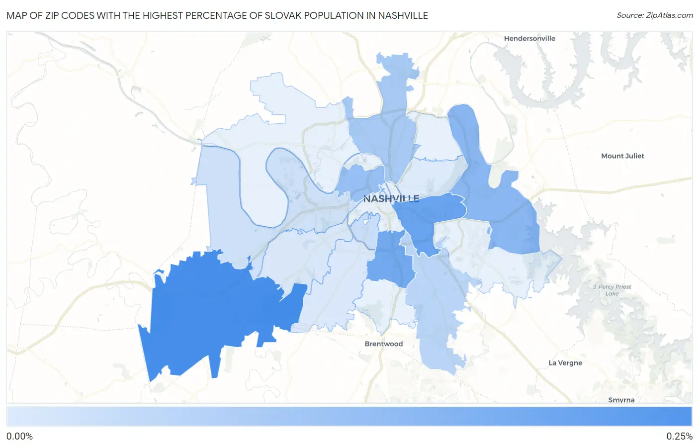 Zip Codes with the Highest Percentage of Slovak Population in Nashville Map