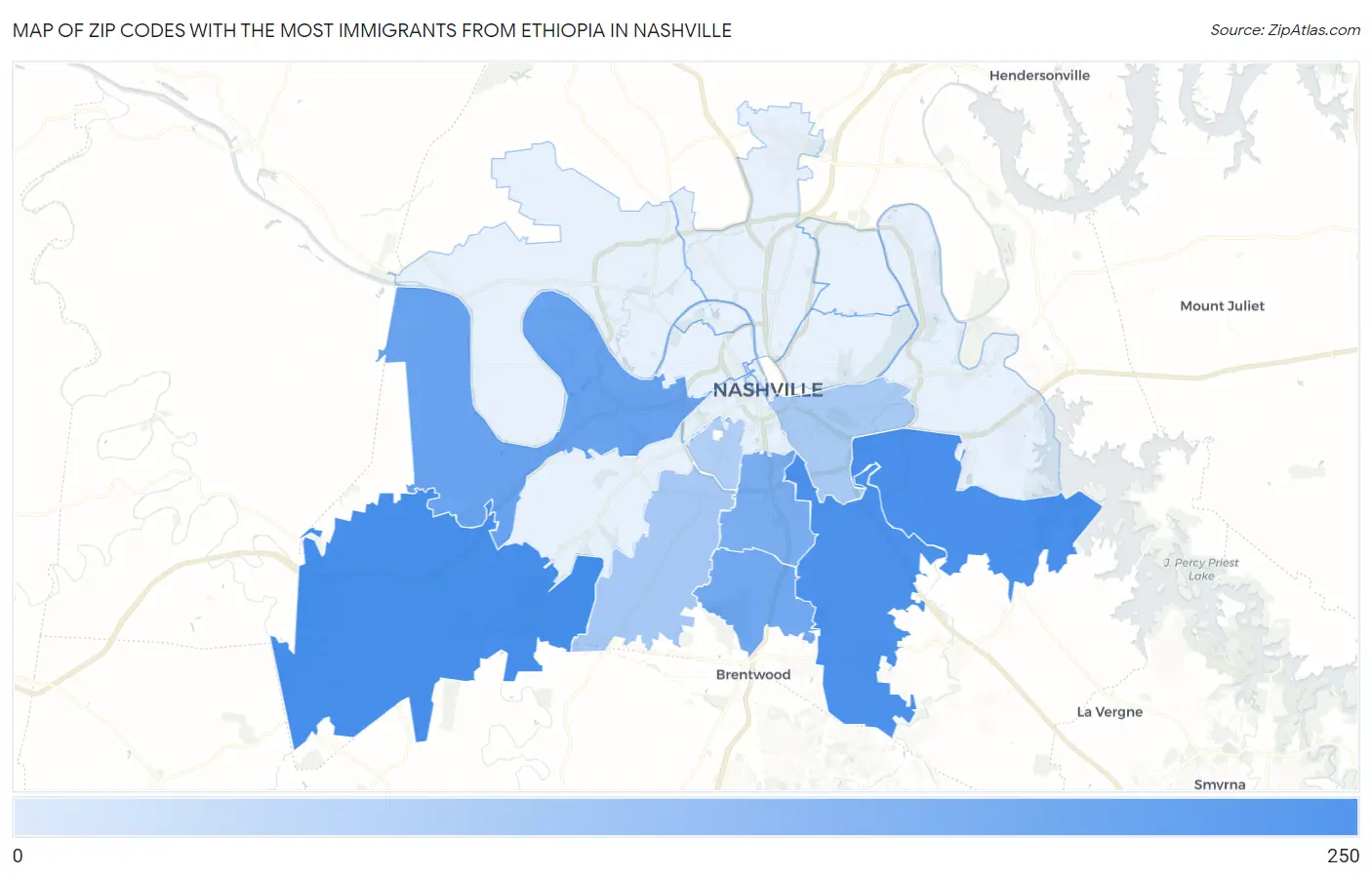 Zip Codes with the Most Immigrants from Ethiopia in Nashville Map