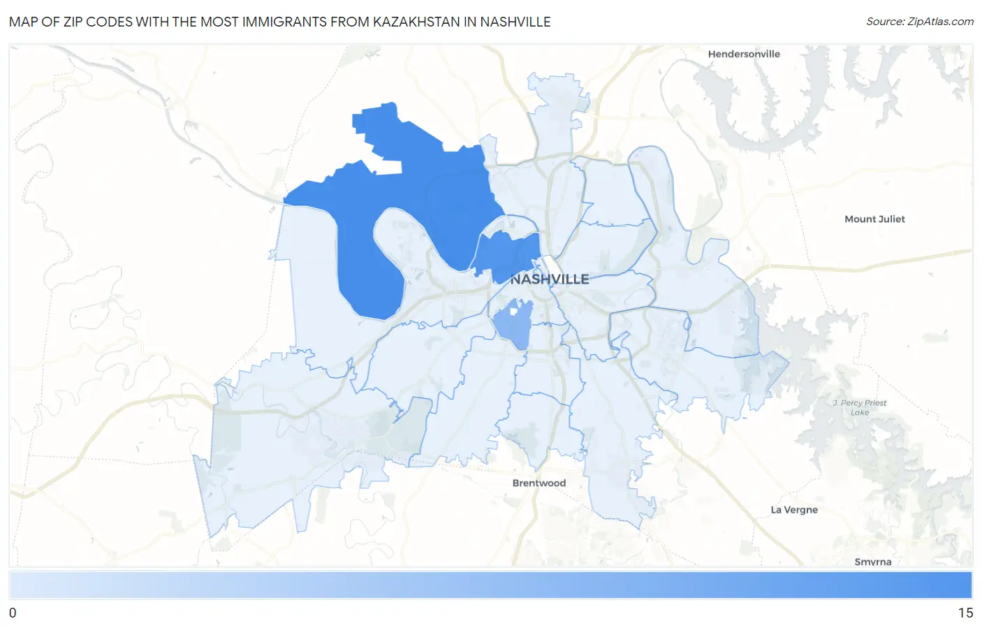 Zip Codes with the Most Immigrants from Kazakhstan in Nashville Map