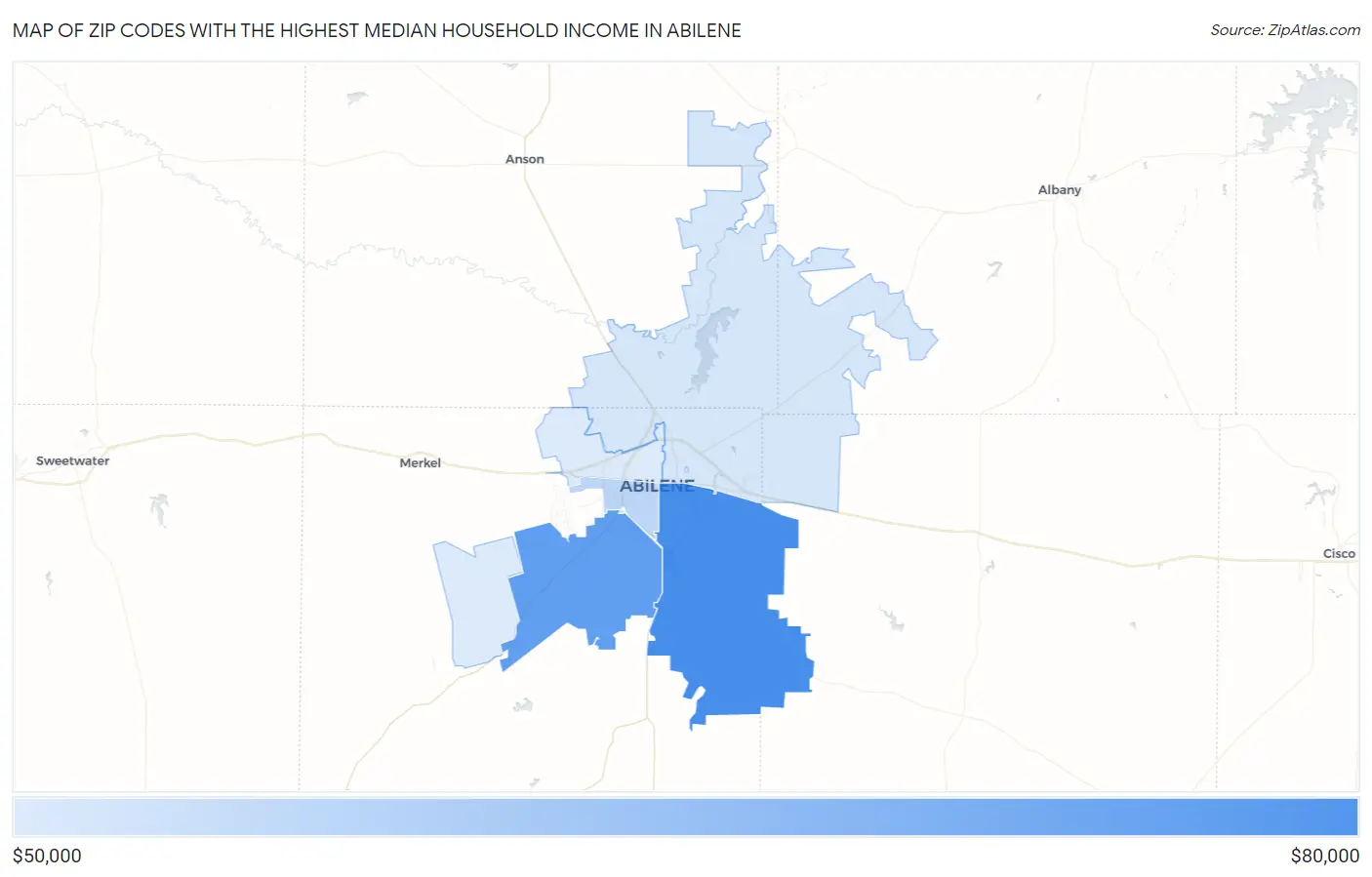 Zip Codes with the Highest Median Household Income in Abilene Map