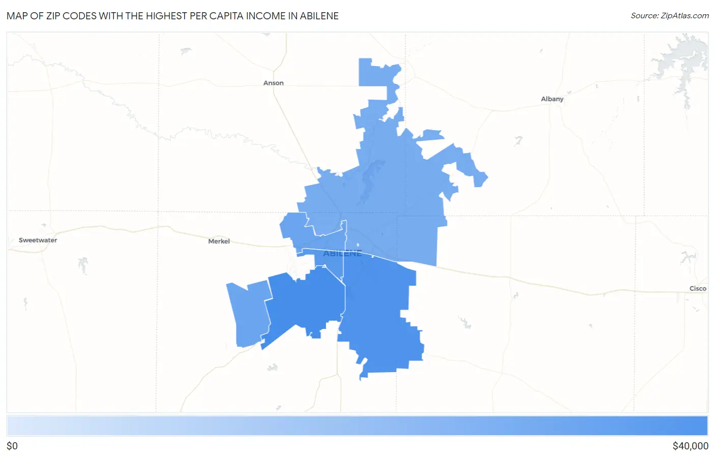 Zip Codes with the Highest Per Capita Income in Abilene Map