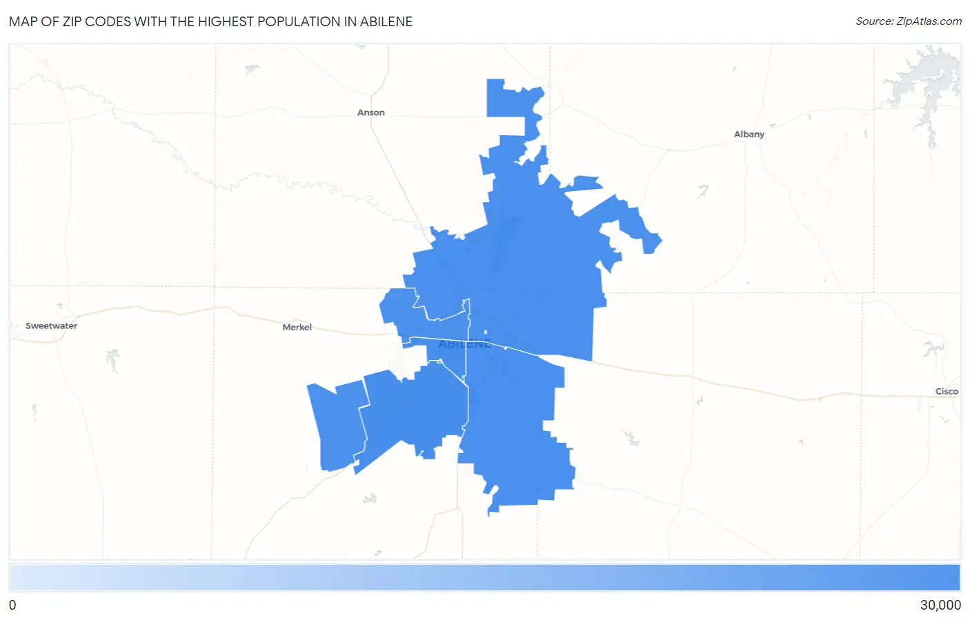 Zip Codes with the Highest Population in Abilene Map