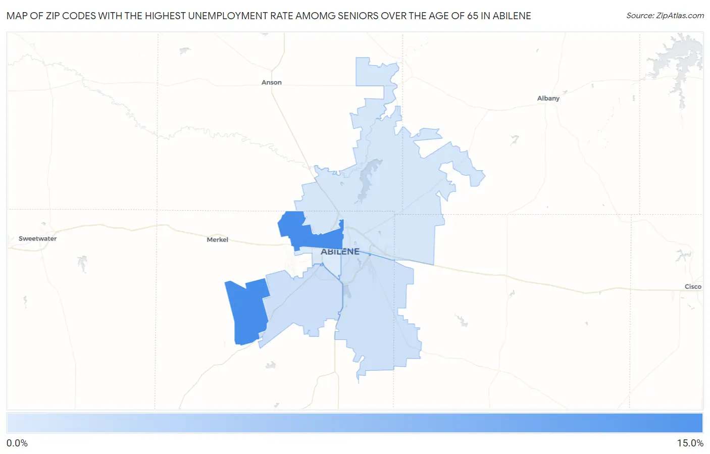 Zip Codes with the Highest Unemployment Rate Amomg Seniors Over the Age of 65 in Abilene Map