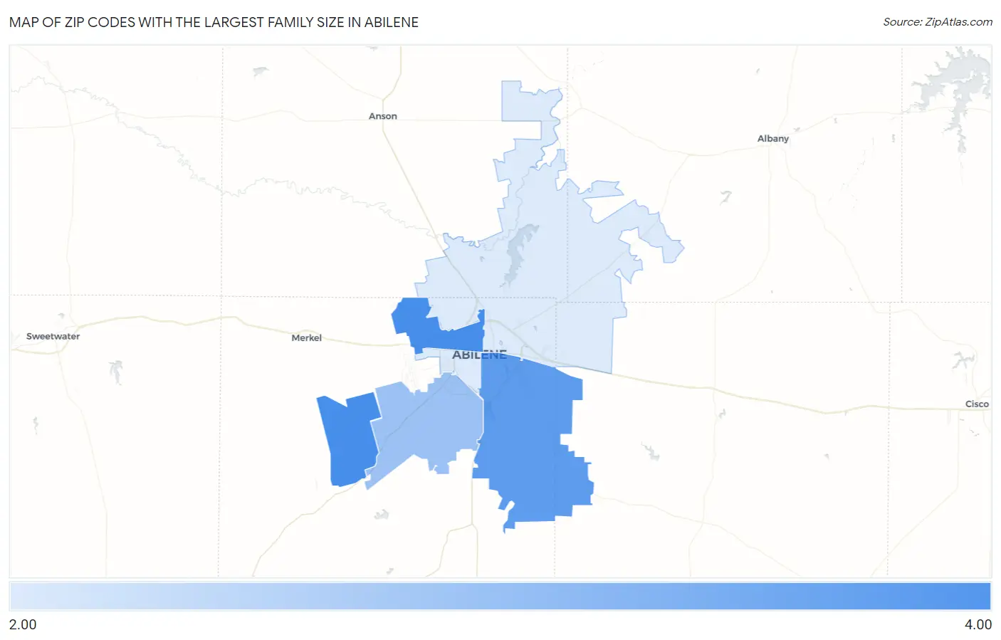 Zip Codes with the Largest Family Size in Abilene Map
