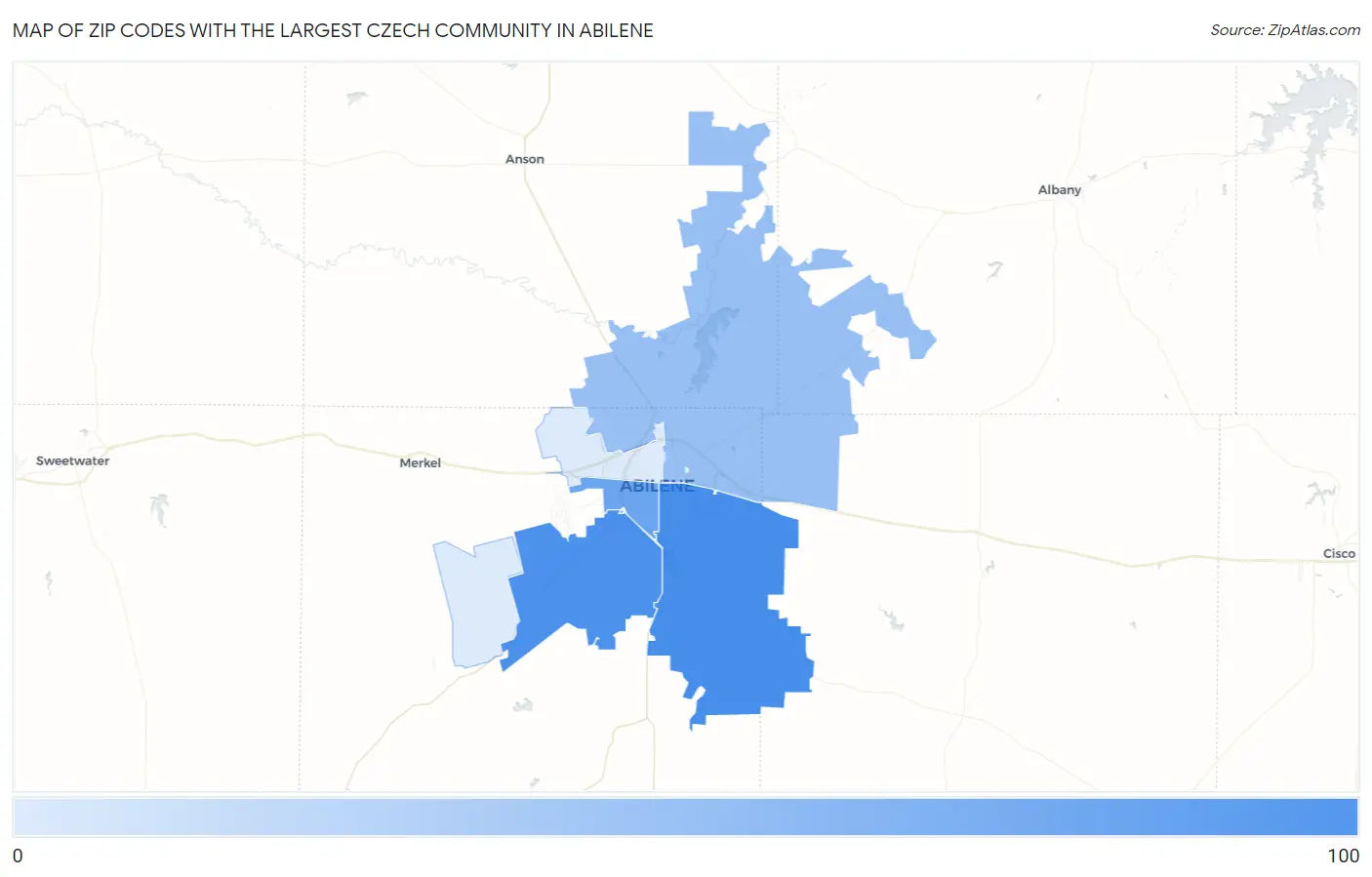 Zip Codes with the Largest Czech Community in Abilene Map