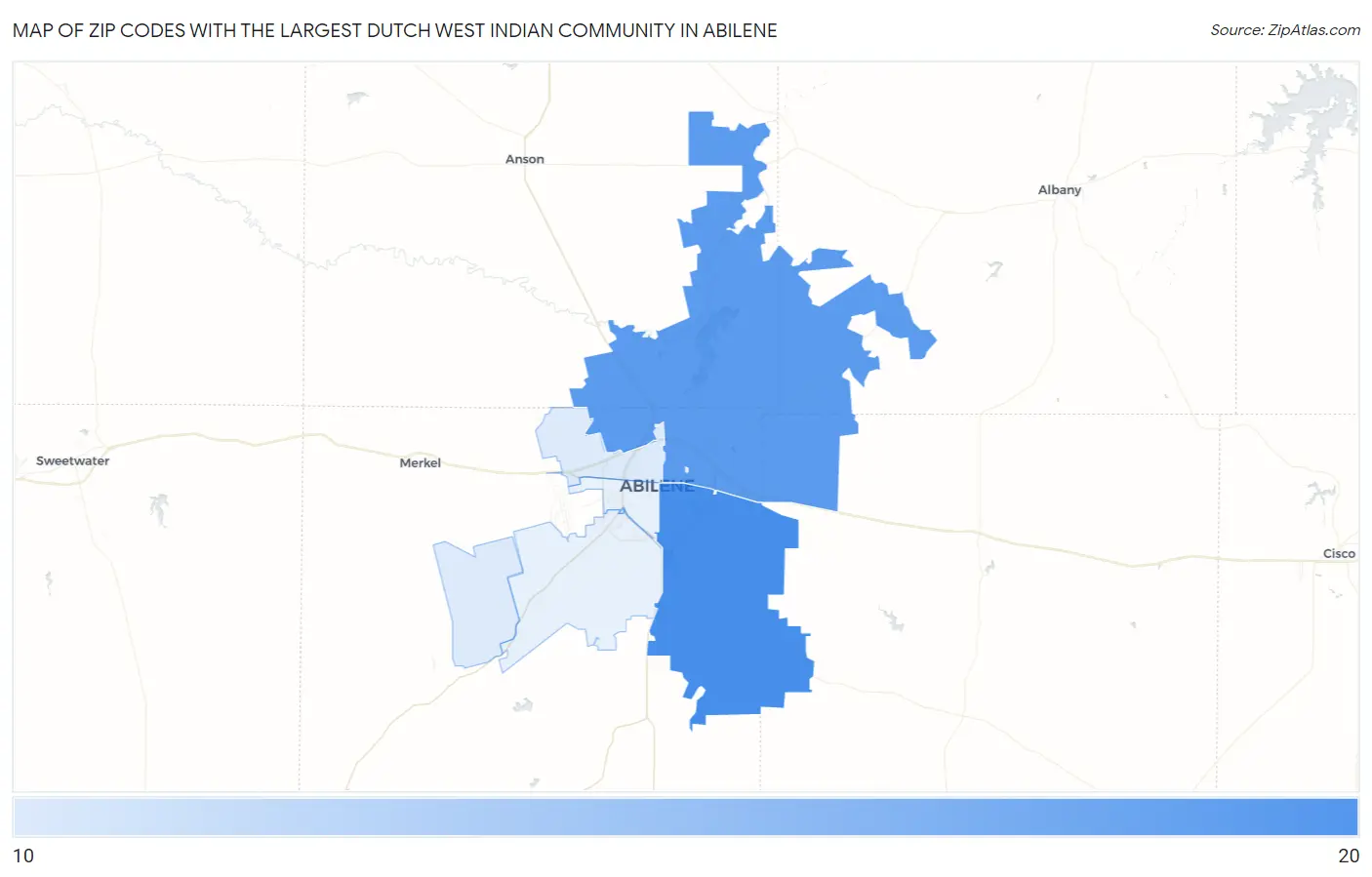 Zip Codes with the Largest Dutch West Indian Community in Abilene Map