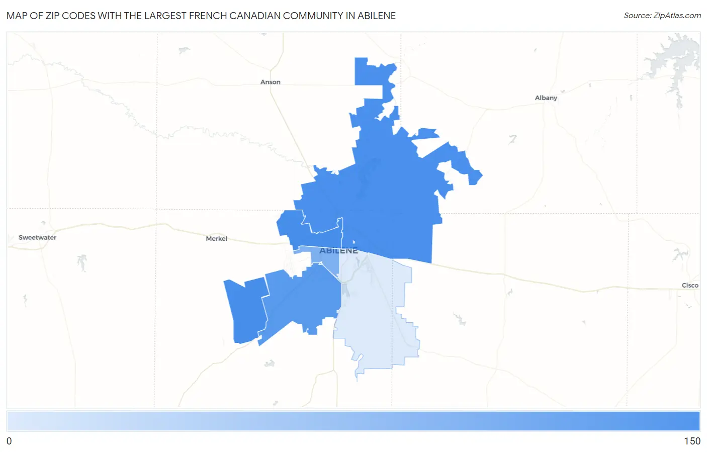 Zip Codes with the Largest French Canadian Community in Abilene Map