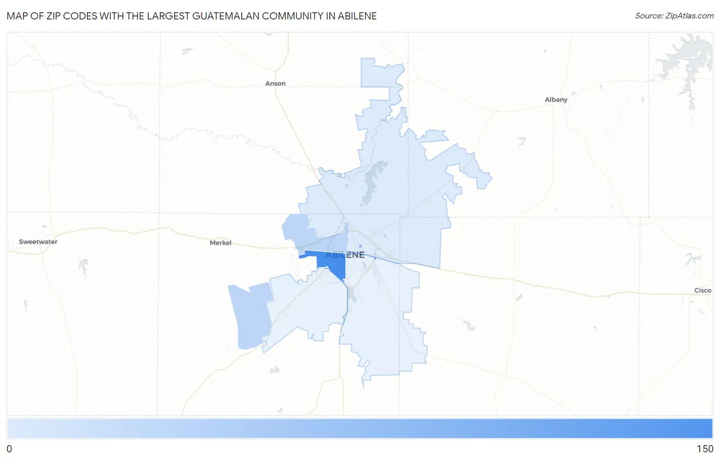Zip Codes with the Largest Guatemalan Community in Abilene Map