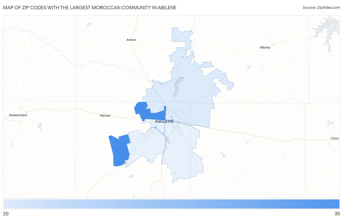 Zip Codes with the Largest Moroccan Community in Abilene Map