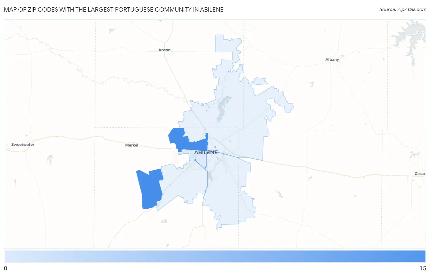 Zip Codes with the Largest Portuguese Community in Abilene Map